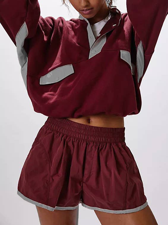Color Blocks half button sweatshirt & shorts sporty set