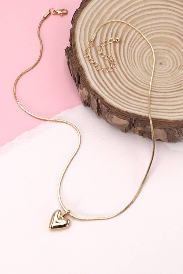 PUFF HEART SNAKE CHAIN NECKLACE