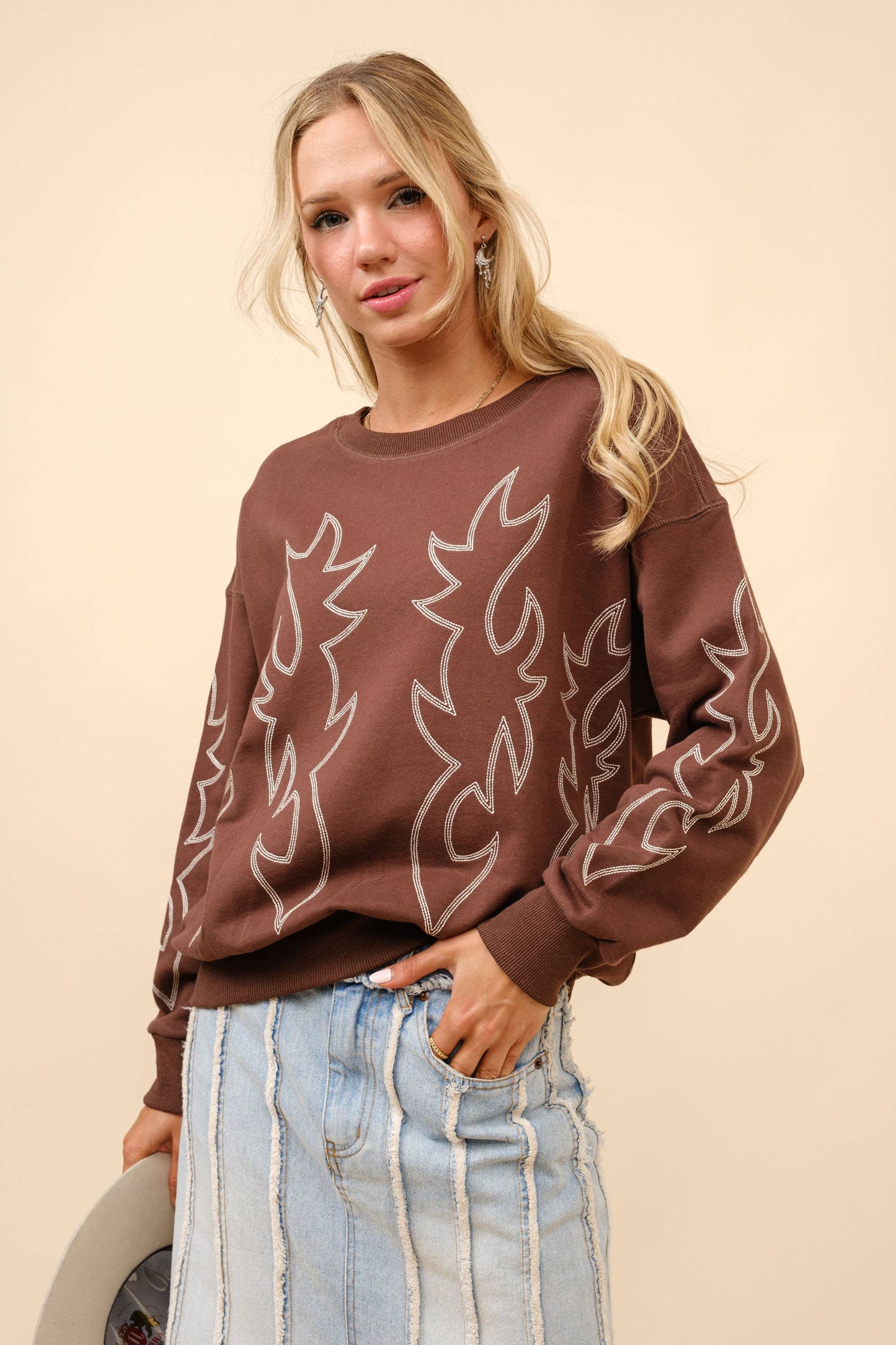 36319T - Western Boots Stitch Pullover Sweatshirt