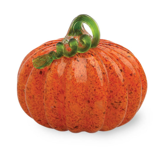 7" Dia Glass Pumpkin Orange With Green Stem Fall