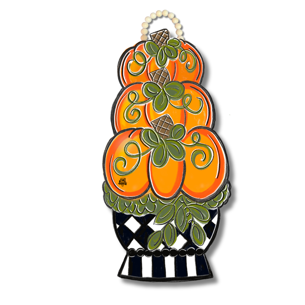 Black and White Pumpkin Topiary Door Hanger