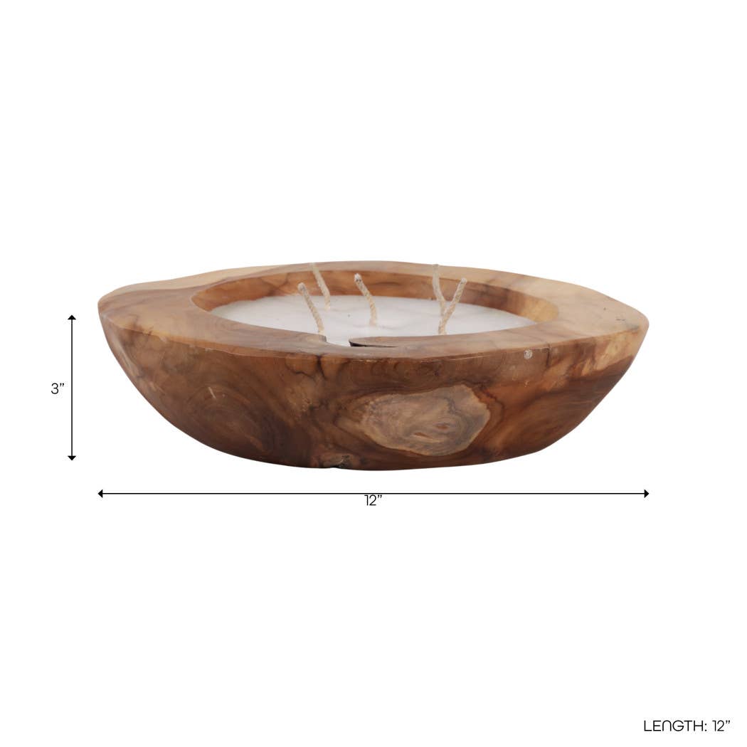 Scented Candle -Vanilla Soy Wax in Brown Teakwood Bowl, 35Oz