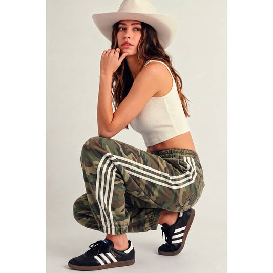 Soft Washed Vintage Camo Four Stripe Track Jogger Pants
