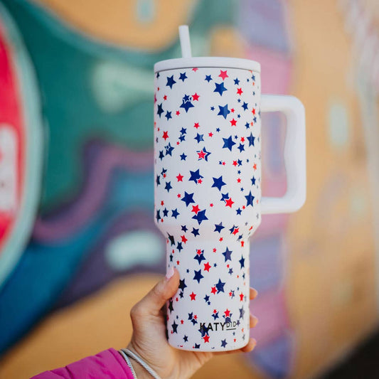 Red, White, Blue STAR 38 Oz Tumbler w/ Handle