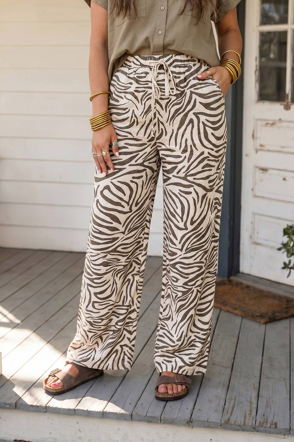 LAS Western Zebra Elastic Waist Pocket Pants (S-XL)