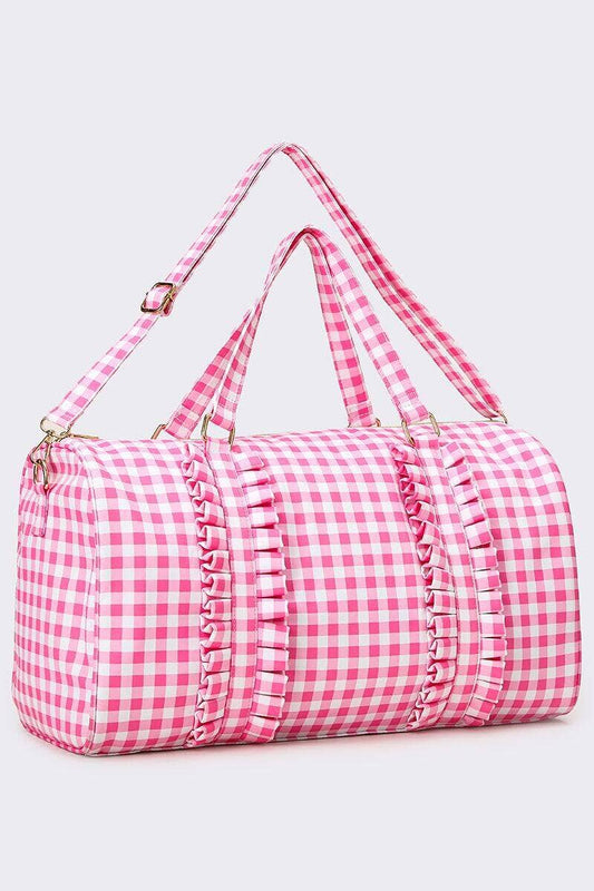 Pink Checkered Canvas Travel Bag