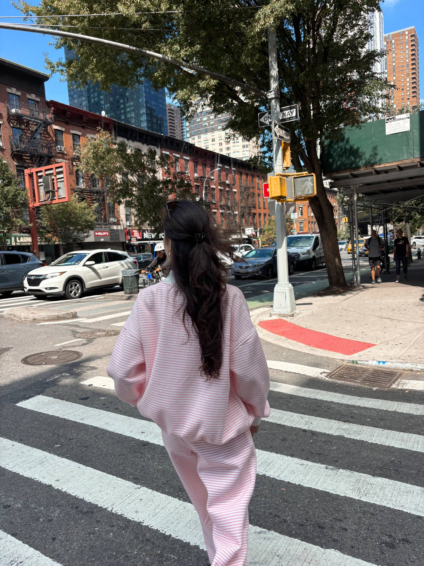 Light Pink and White Striped Mockneck Sweatshirt