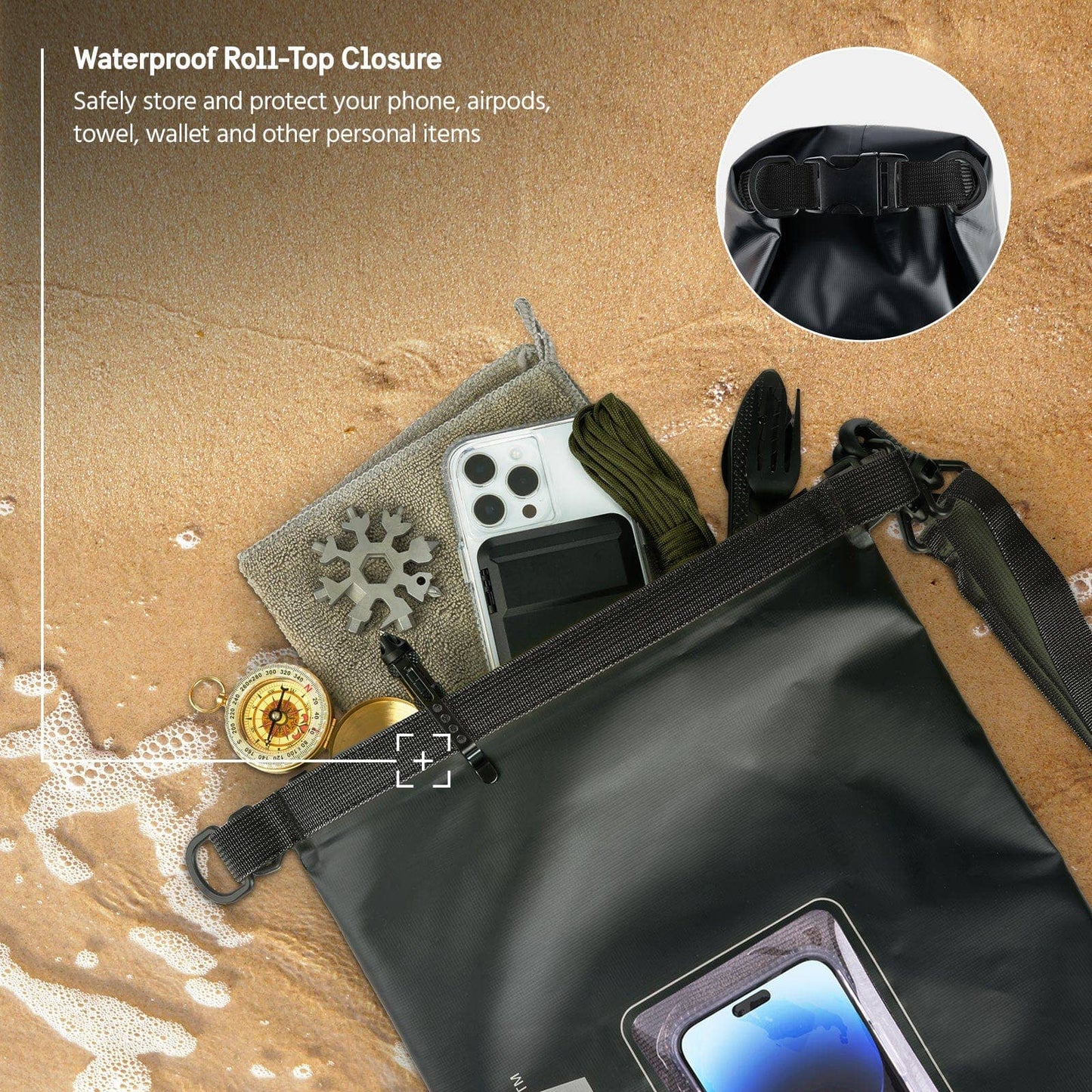 Pelican Marine Waterproof 5L Dry Bag (Stealth Black) - Phone Pouch