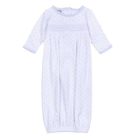 Gingham Dots Smocked Gown - Blue