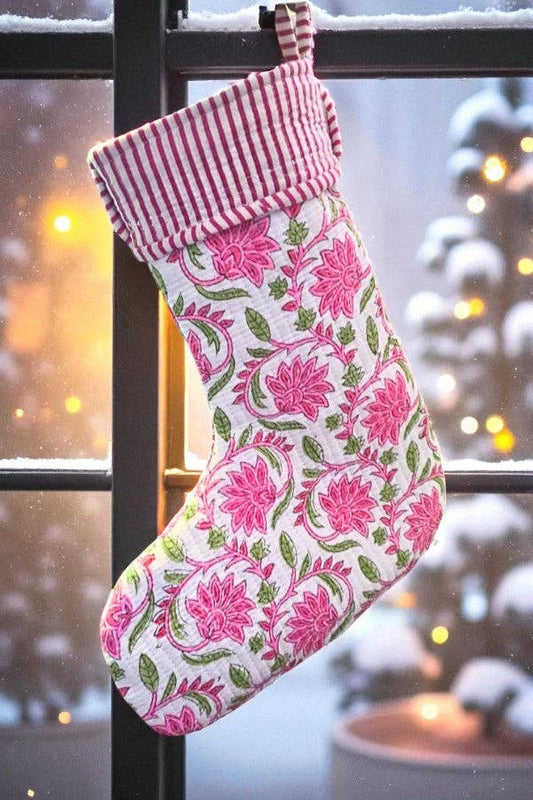 Ivy Pink Floral Holiday Stocking