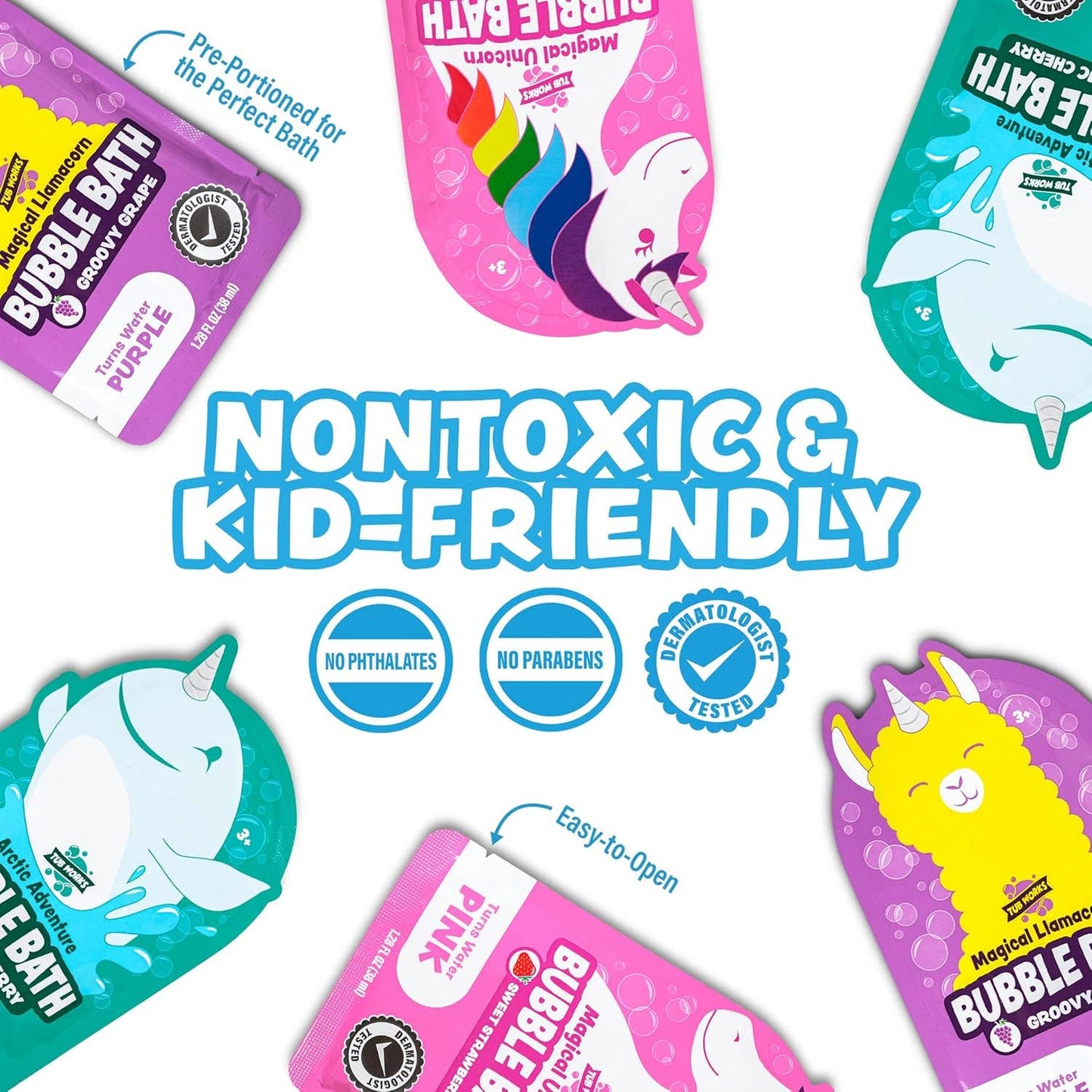 Tub Works® Magical Kids Bubble Bath Pink, Purple & Teal Bath Colors