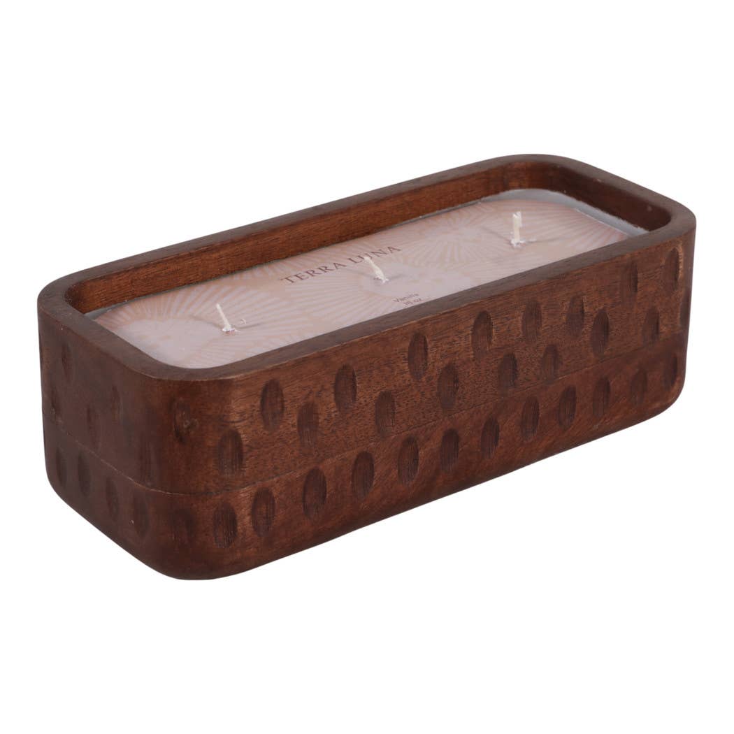 Scented Candle - Vanilla Soy Wax Brown Wood Hammered, 18 Oz.