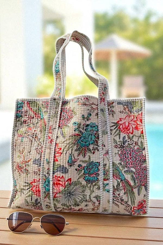 Valentin Beige Floral Tote Bag