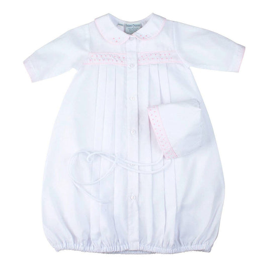 Preemie Girls Dot Embroidered Take Me Home Gown with Hat