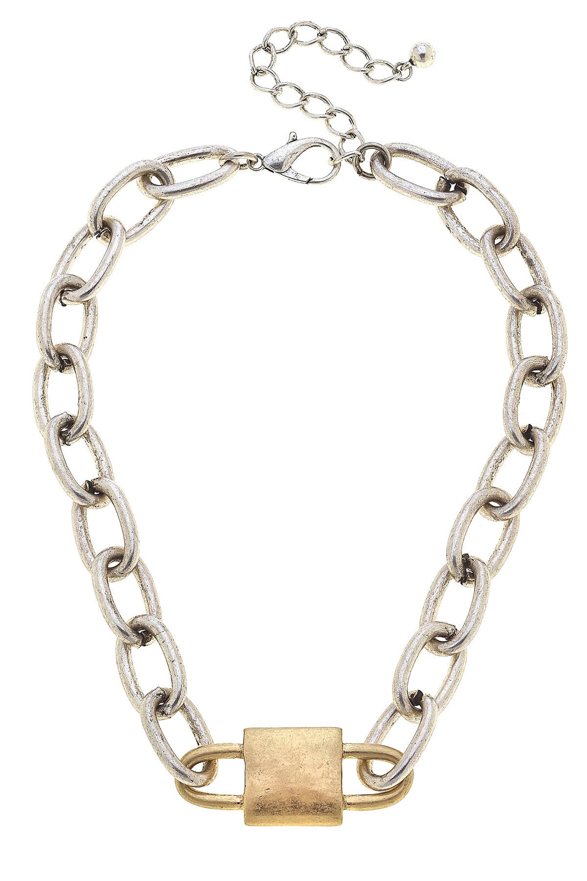 Cherry Chunky Linked Padlock Statement Necklace in Two Tone