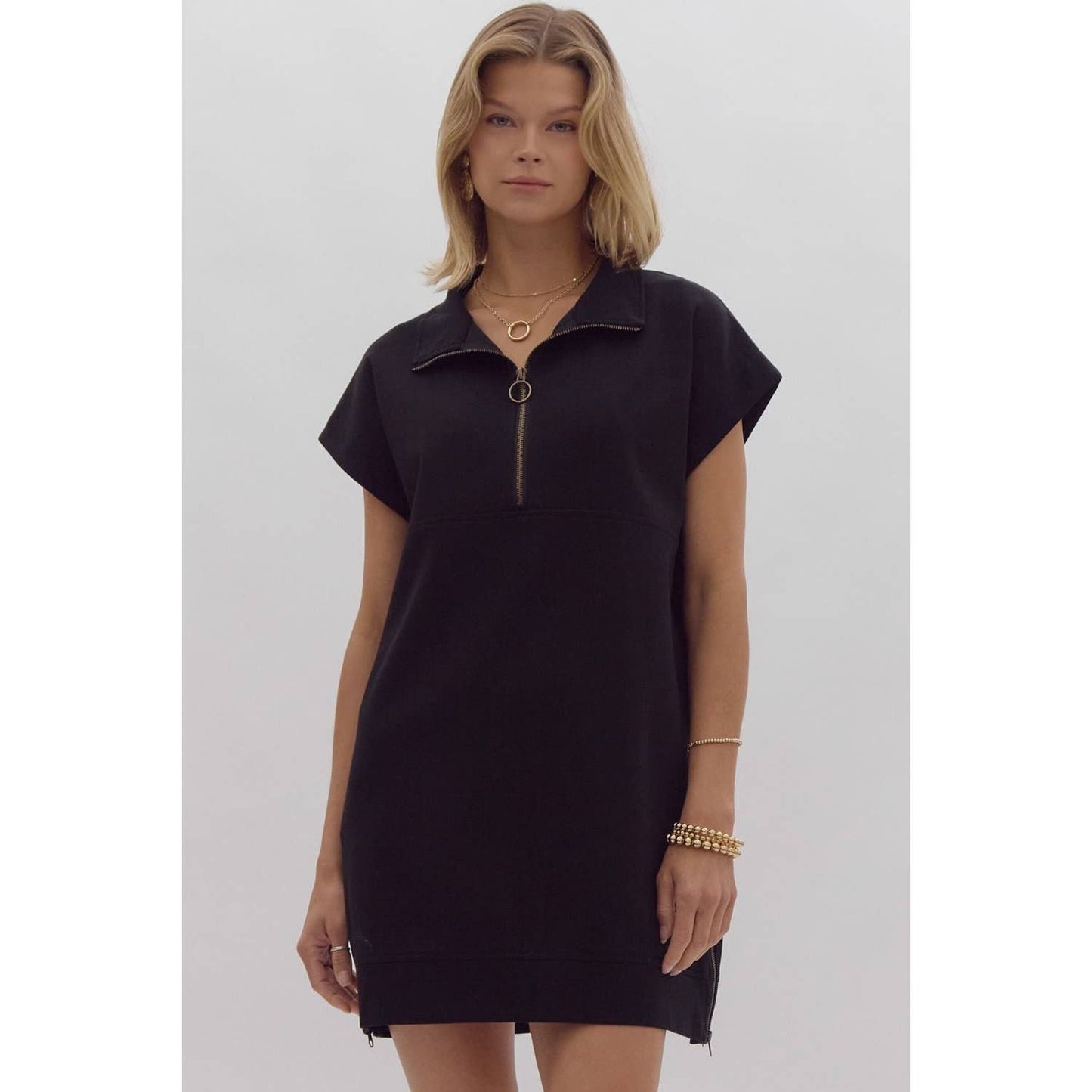 Solid short sleeve sweater dress