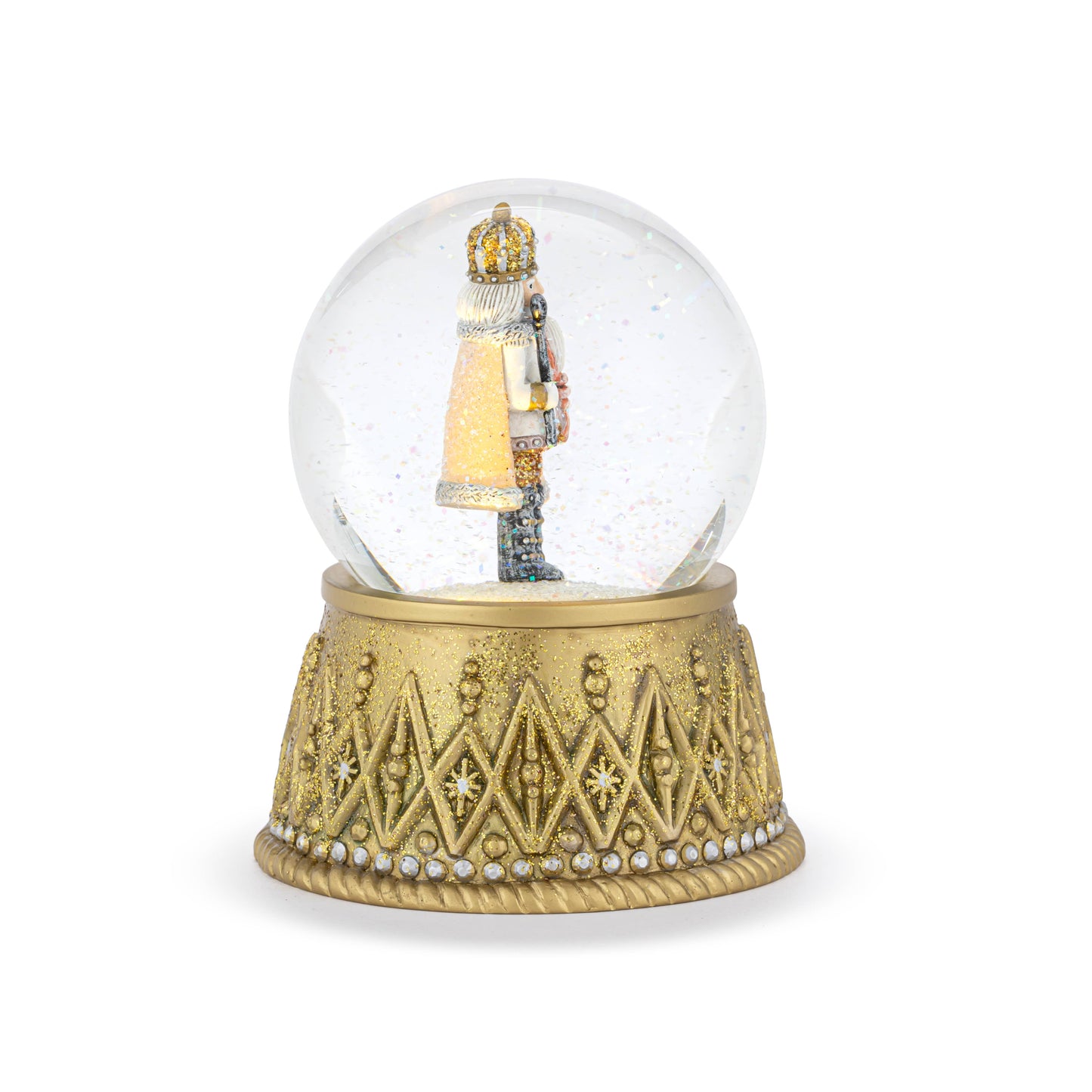 Nutcracker Lit Silver and Gold Snow Globe - 4.5x6in