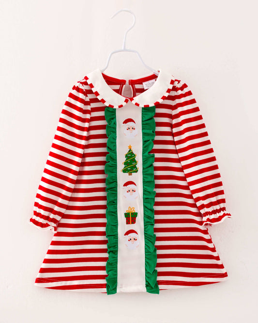 Christmas Striped Ruffle Dress