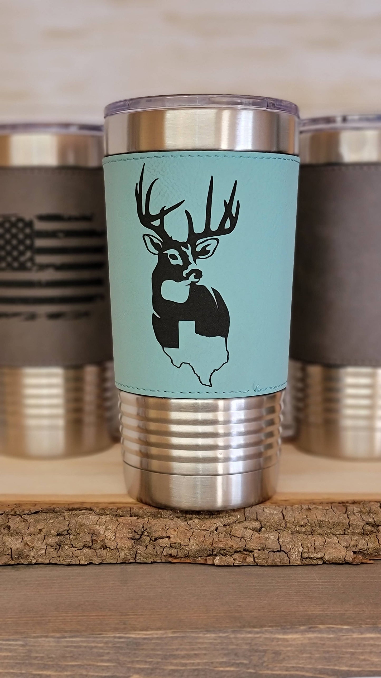 Whitetail State Engraved Leather Insulated Tumbler. MISSISSIPPI