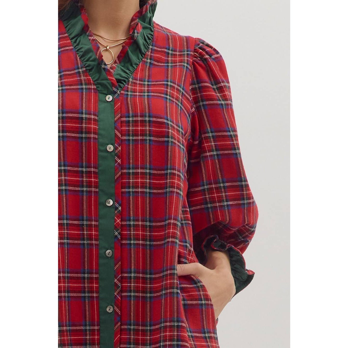 Plaid puff sleeve mini dress