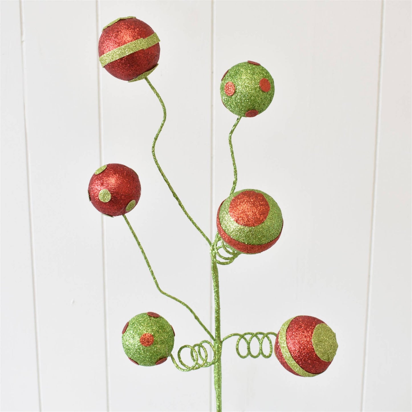 Dots and Stripes Spiral/Ball Spray - Green/Red 24"