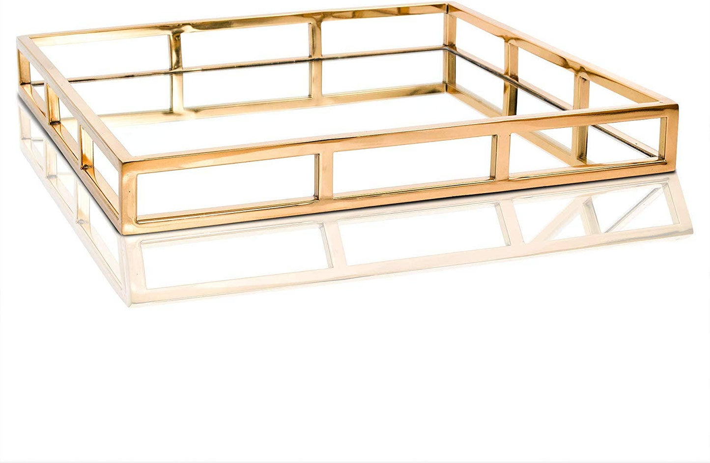16" Square Mirror Tray- Gold