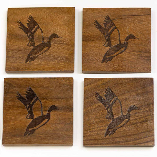 Duck Etched Wood Coasters   Natural   4x4