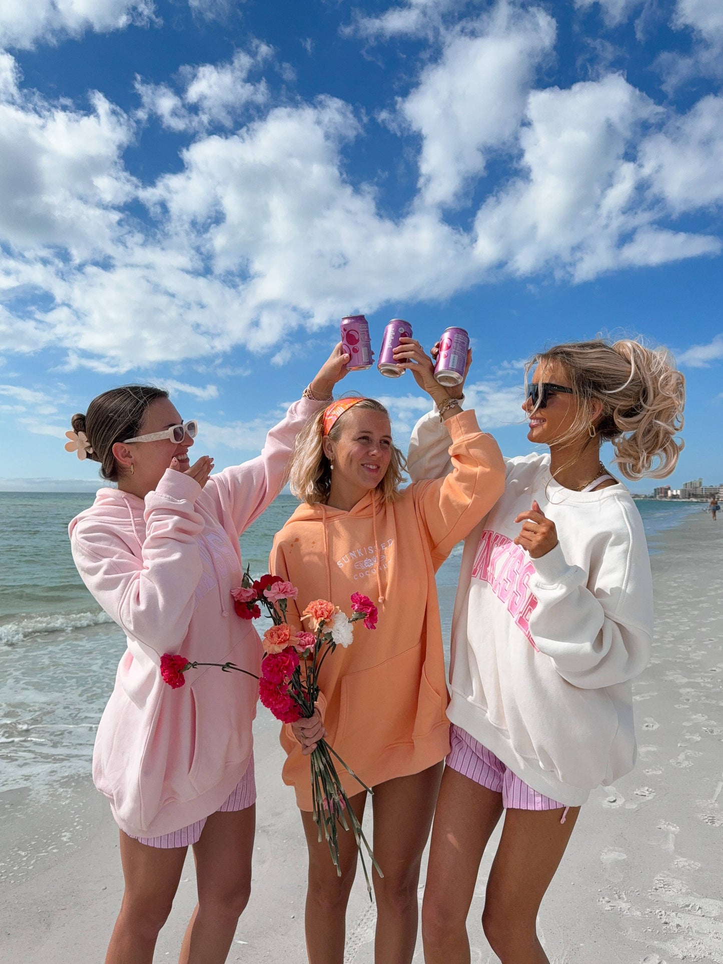 Ivory and Hibiscus Pink Varsity Embroider Sweatshirt