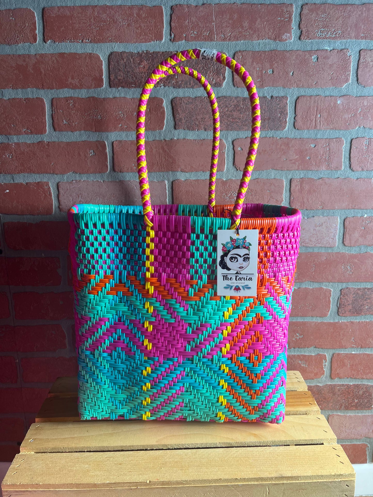 Fuchsia & Turq. Handwoven recycled plastic beach Bags