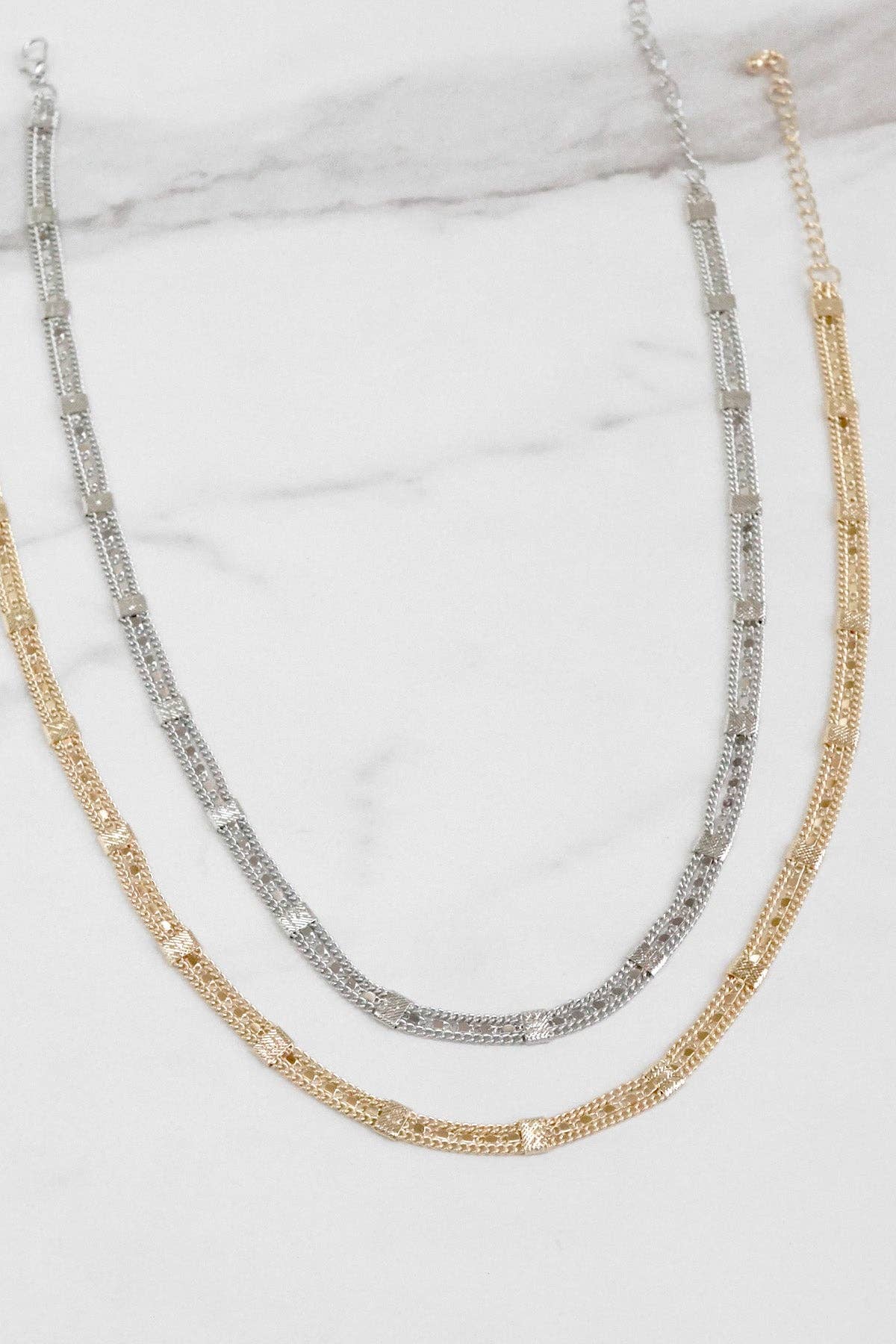 Fused station multi dainty chain necklace Gold Silver