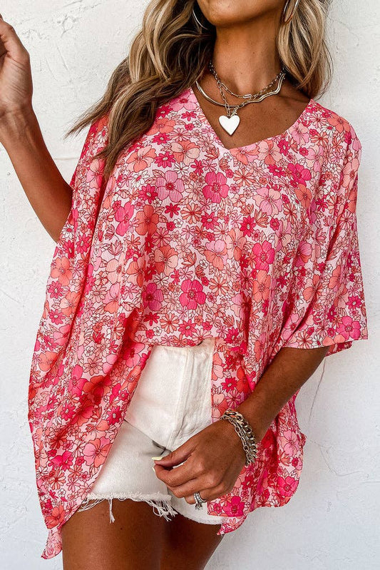 Floral Short Sleeve Kimono Blouse