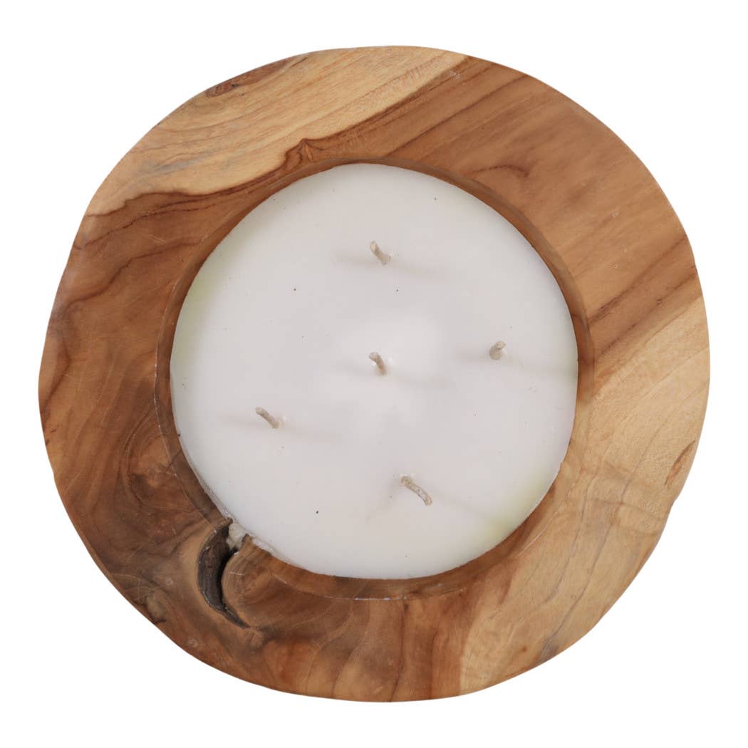 Scented Candle -Vanilla Soy Wax in Brown Teakwood Bowl, 35Oz