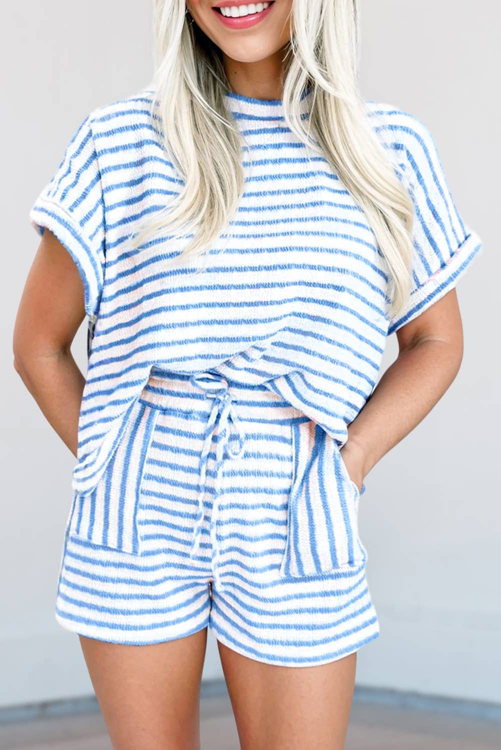 Stripe Knitted Top and Drawstring Shorts Set | S-XL