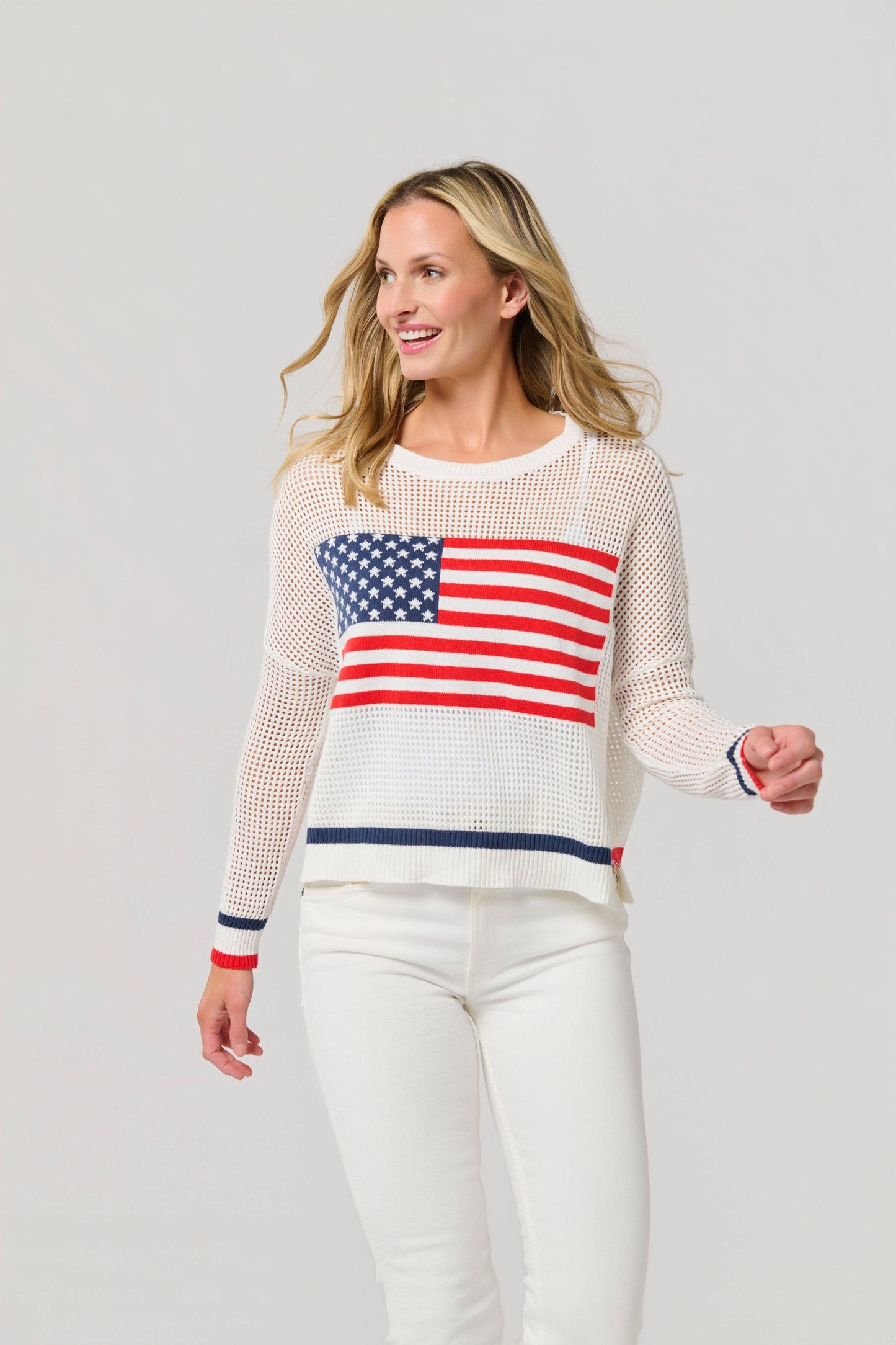 AMERICAN FLAG MESH SWEATER
