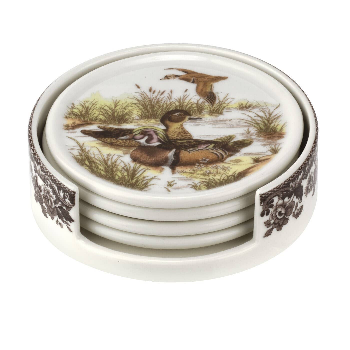 Spode Woodland 4 Piece Ceramic Coasters with Holder