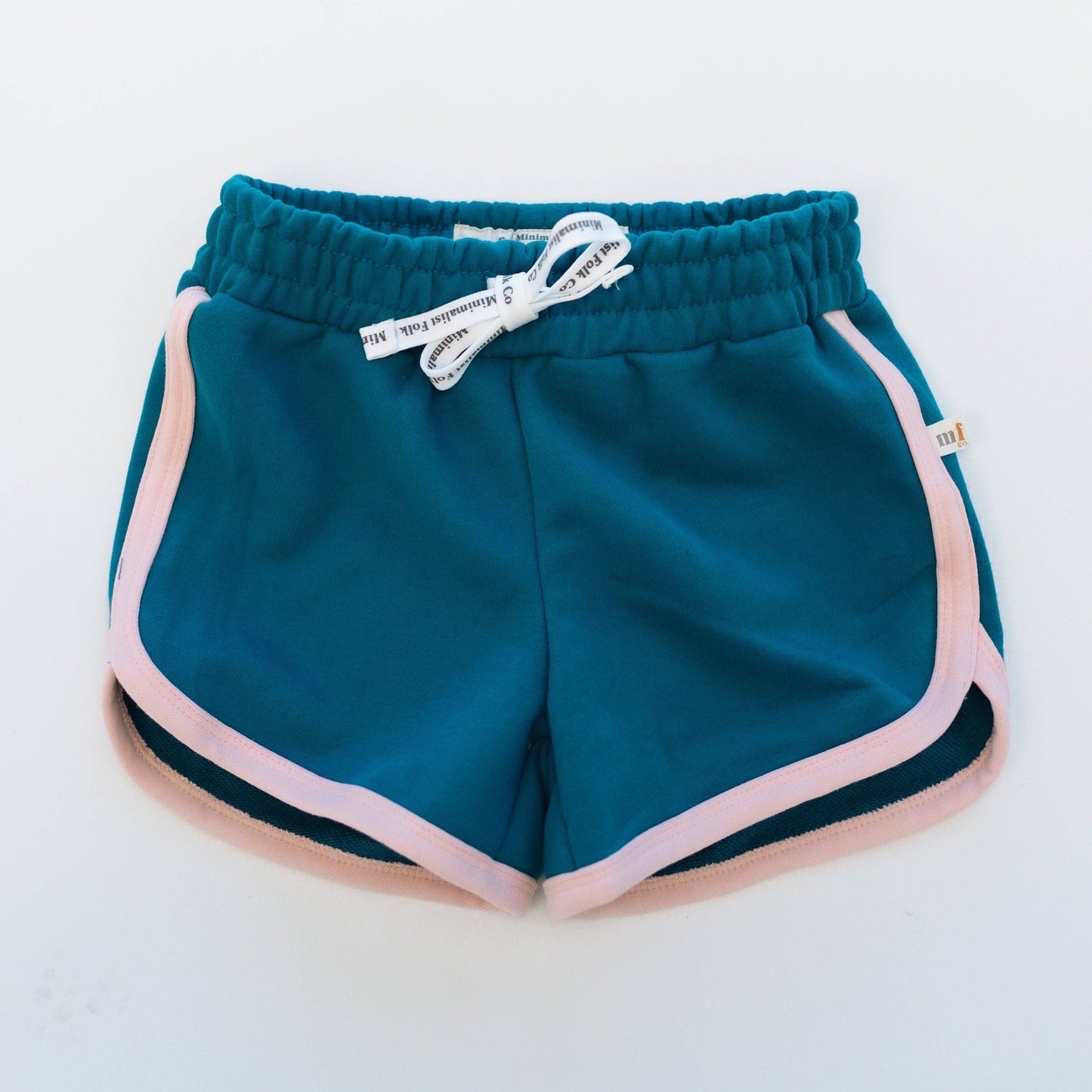 TRACK SHORTS in DEEP TEAL + PINK TRIM | KIDS