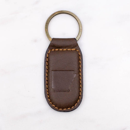 Arkansas Leather Embossed Keychain   Dark Brown   1.35x2.55