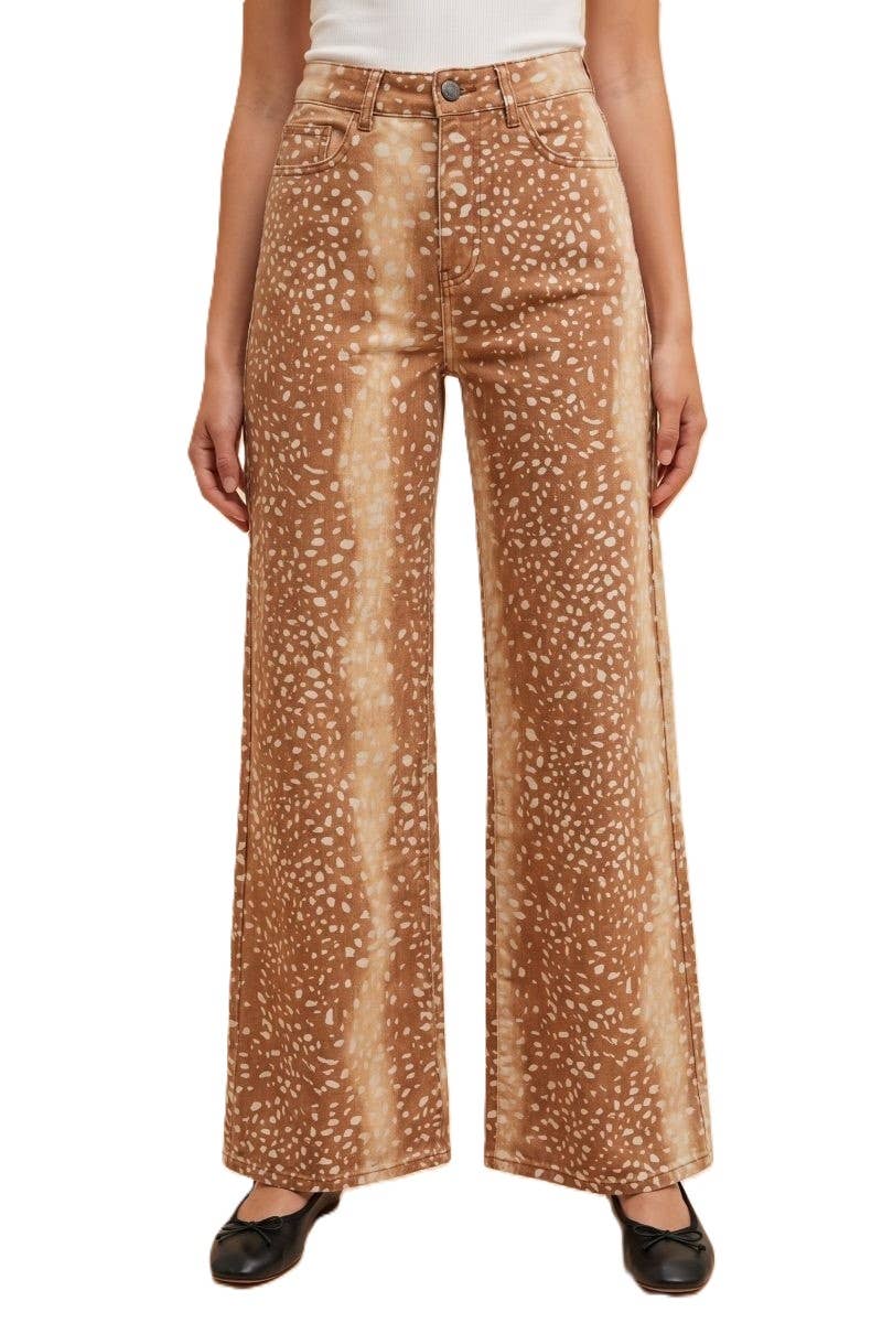 Bambi Printed Comfort Stretch Wide-leg Denim Pants