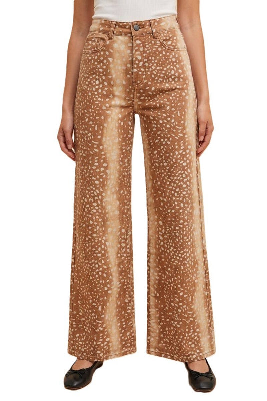 Bambi Printed Comfort Stretch Wide-leg Denim Pants