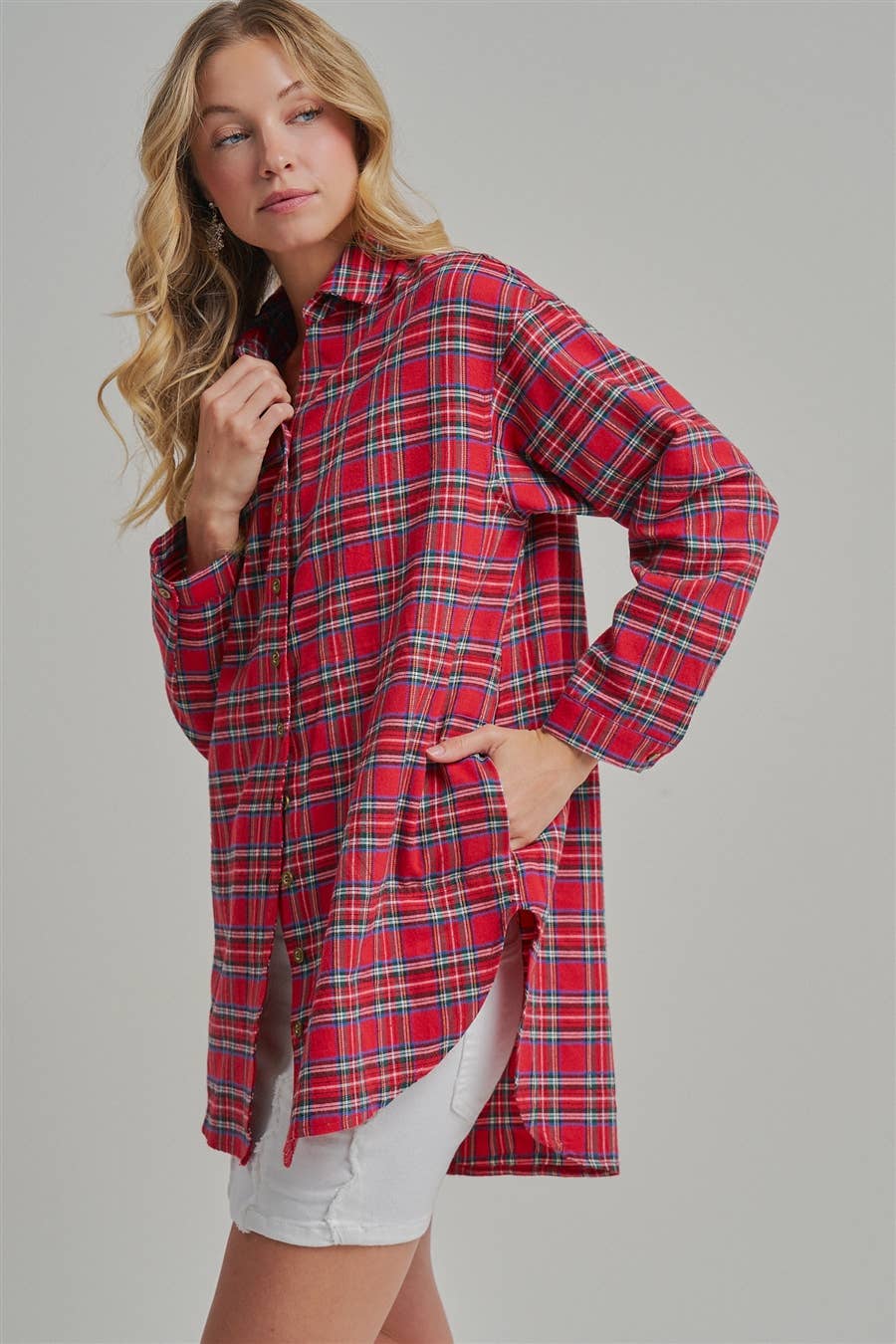 CHRISTMAS HOLIDAY  PLAID BUTTON DOWN SHIRT TOP_JLT00105-09
