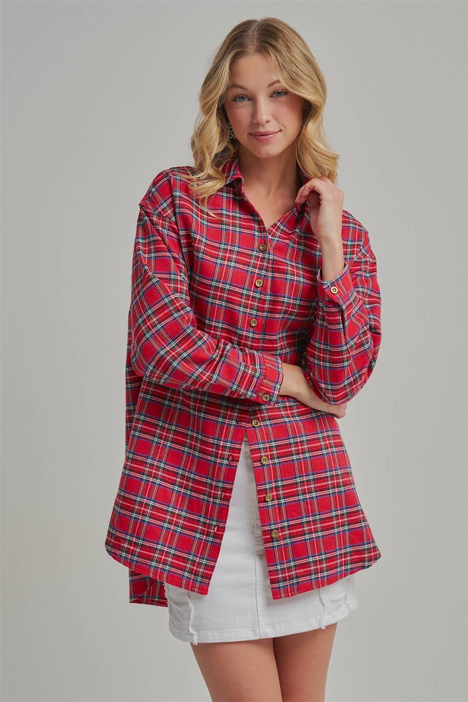 CHRISTMAS HOLIDAY  PLAID BUTTON DOWN SHIRT TOP_JLT00105-09