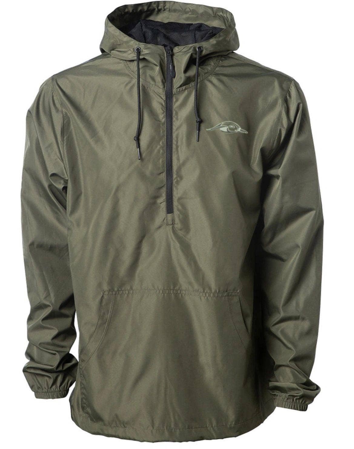 AF Waterfowl Olive Lightweight 1-4 Zip Pullover Windbreaker Jacket - Water Resistant