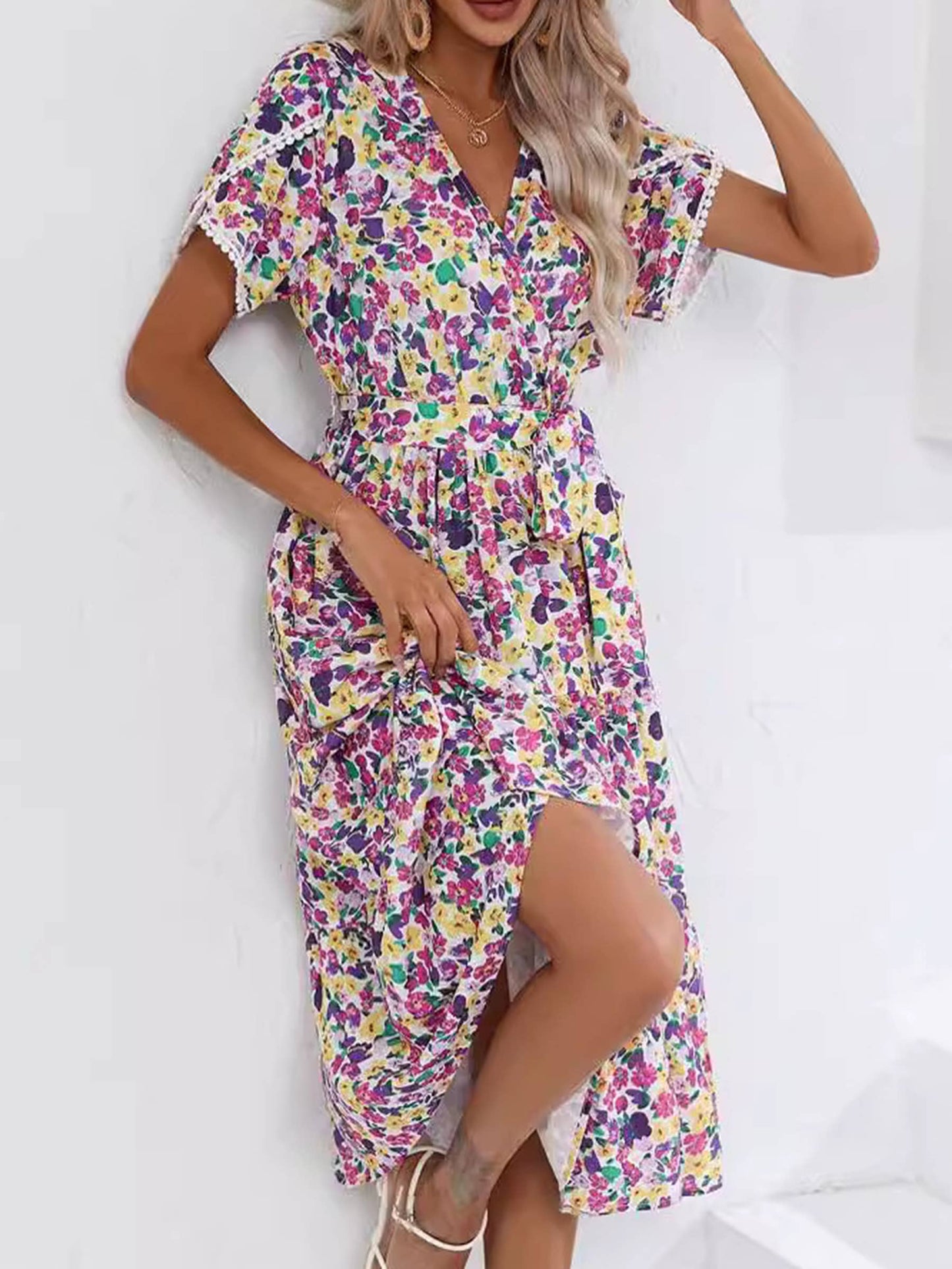 Floral Split V-neck Dress