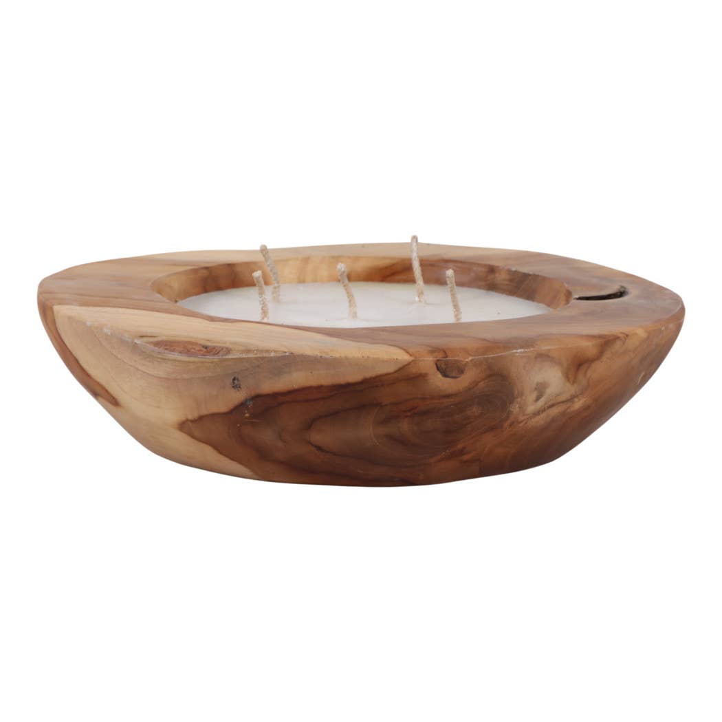 Scented Candle -Vanilla Soy Wax in Brown Teakwood Bowl, 35Oz