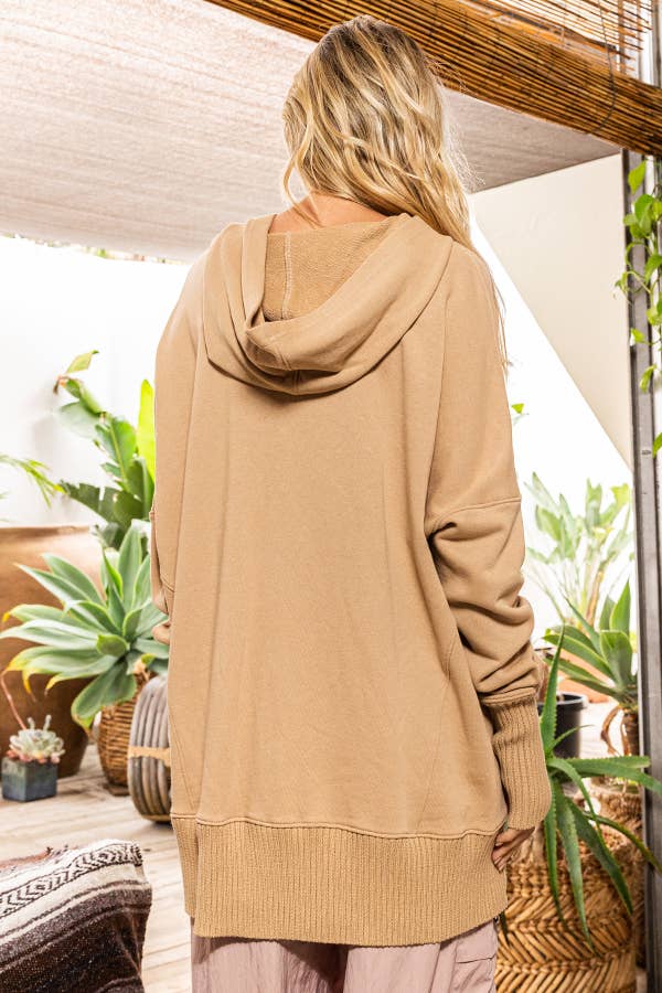 French Terry Oversized Solid Hoodie Top