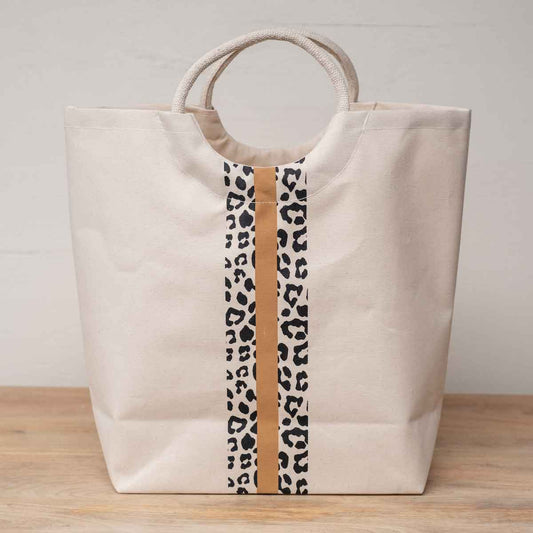 Leopard Stripe Shore Tote    Natural/Black/Camel   20x17x6.5