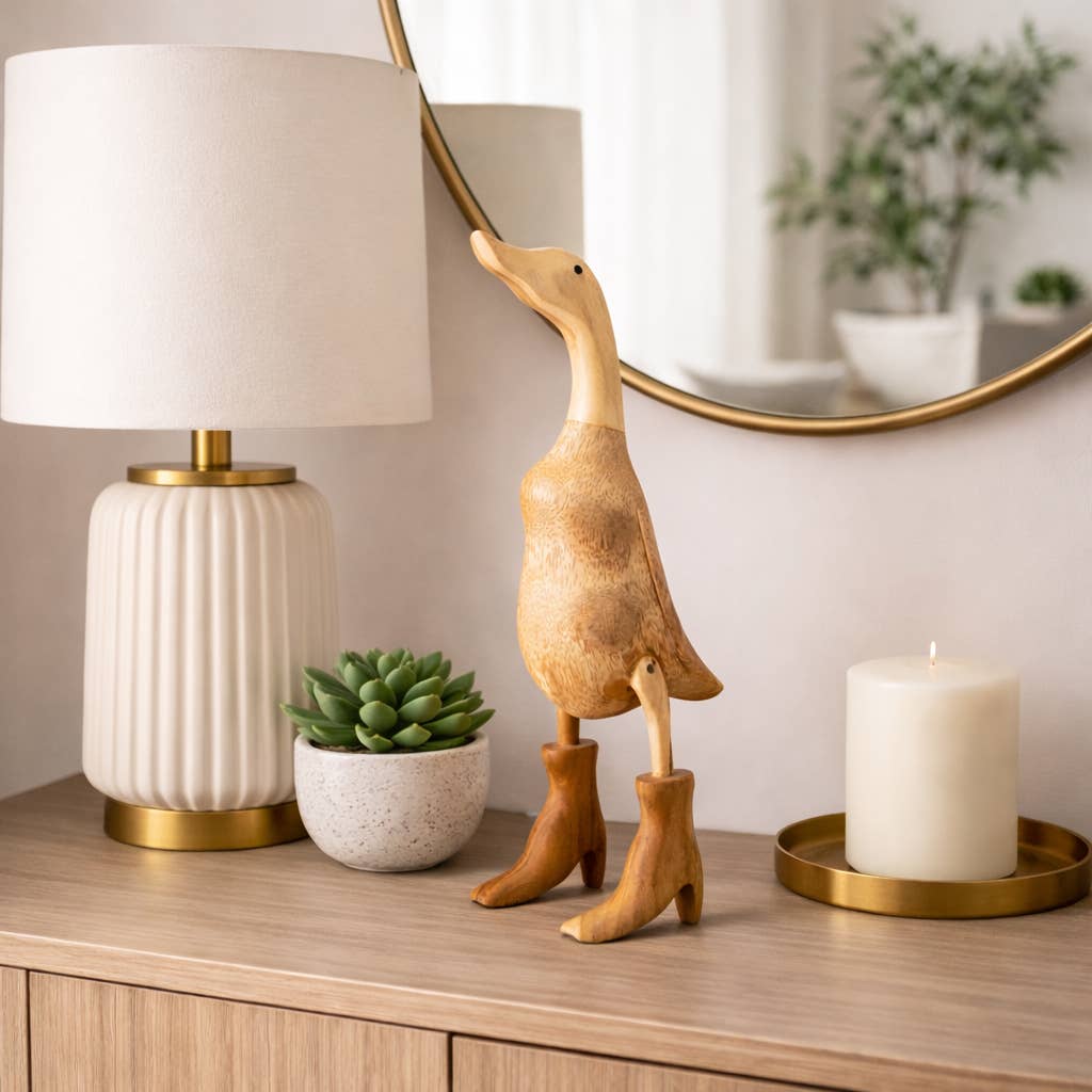 Decorative Figurine - Brown Bamboo Duck in Rainboots, 20 in.