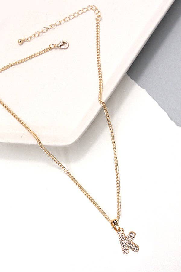 RHINESTONE INITITAL CHAIN NECKLACE