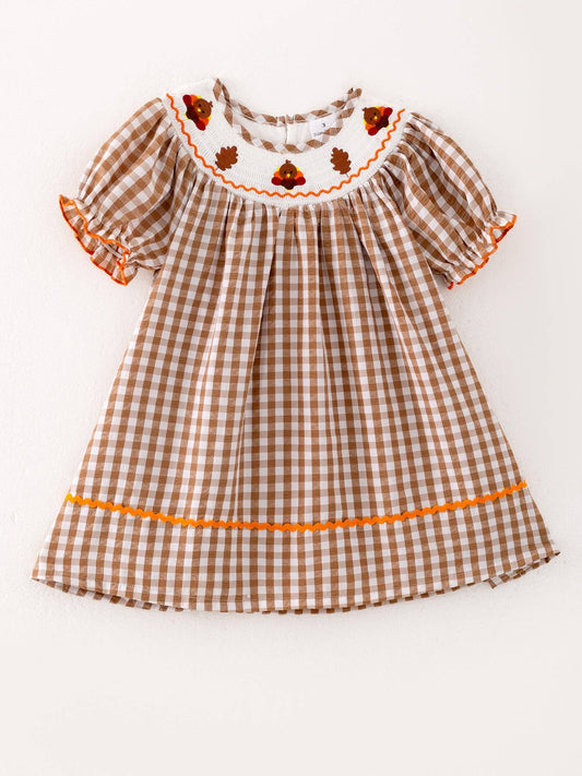 Thanksgiving Turkey Smocking Embroidered Girls Dress