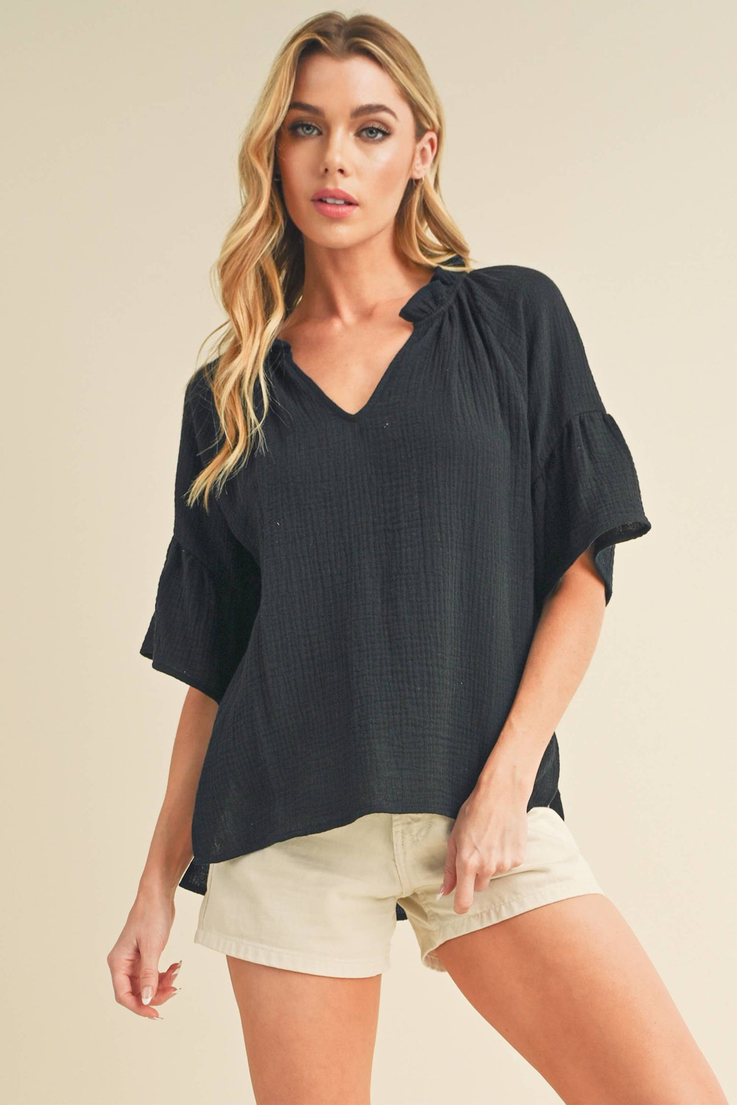 Tes 3/4 Sleeve Ruffle Top